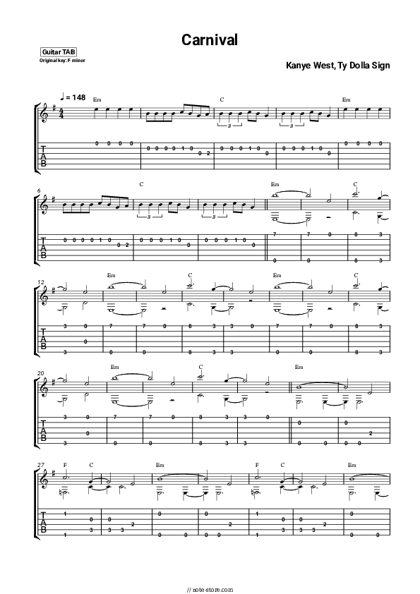 Carnival - Kanye West, Ty Dolla Sign Tabs - Guitar.Tabs