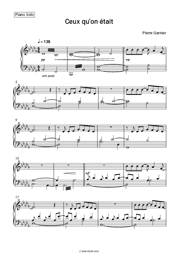 Ceux qu'on était - Pierre Garnier Piano Sheet Music - Piano.Solo