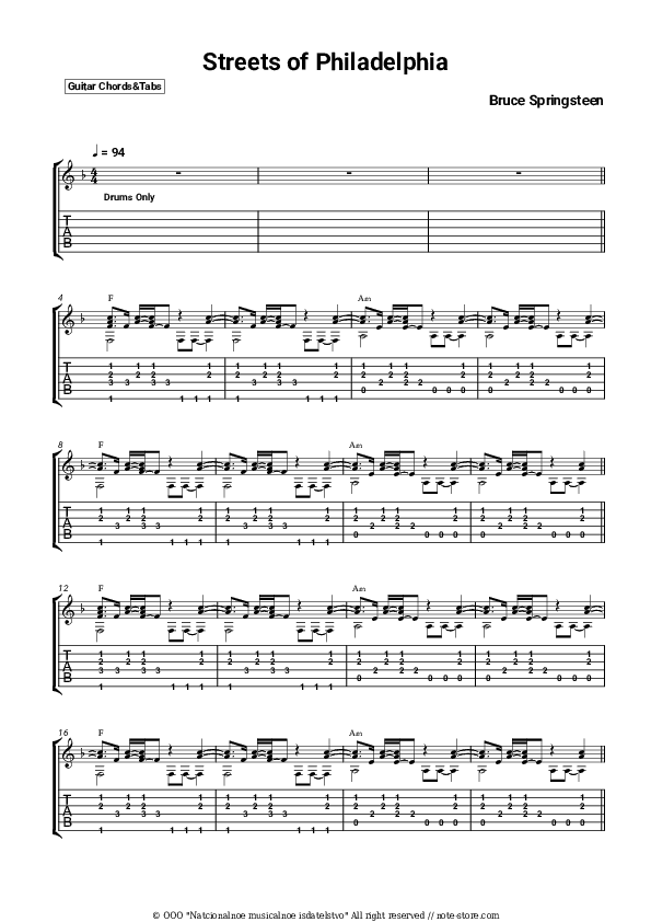 Streets of Philadelphia - Bruce Springsteen Chords and Tabs - Guitar.Chords&Tabs