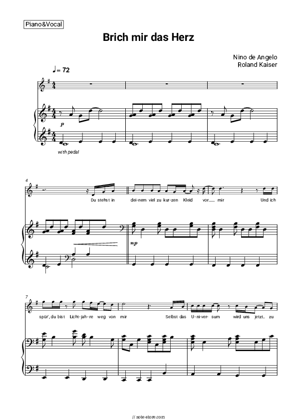 Brich mir das Herz - Roland Kaiser, Nino de Angelo Piano Sheet Music with the Voice part - Piano&Vocal