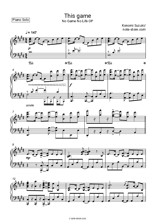 This game (No Game No Life OP) - Konomi Suzuki Piano Sheet Music - Piano.Solo