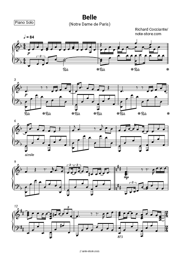 Belle (Notre Dame de Paris) - Richard Cocciante Piano Sheet Music - Piano.Solo