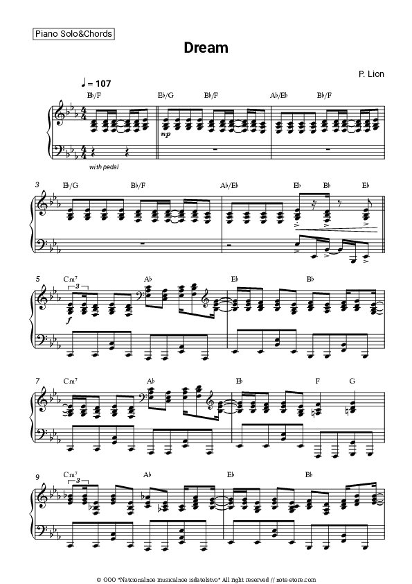 Dream - P. Lion Piano Sheet Music and Chords - Piano.Solo&Chords