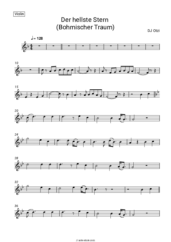 Der hellste Stern (Bohmischer Traum) - DJ Ötzi Violin Sheet Music - Violin