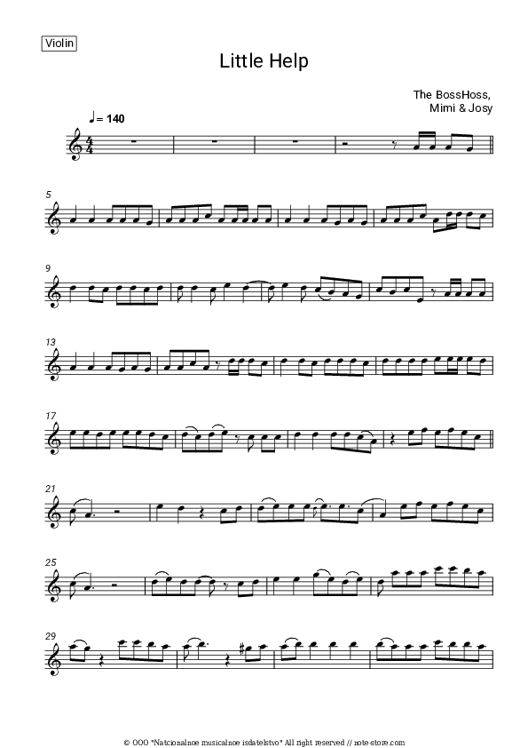 Little Help - The BossHoss, Mimi & Josy Violin Sheet Music - Violin