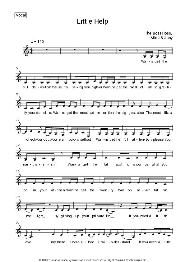 Little Help - The BossHoss, Mimi & Josy Vocal Sheet Music - Vocal