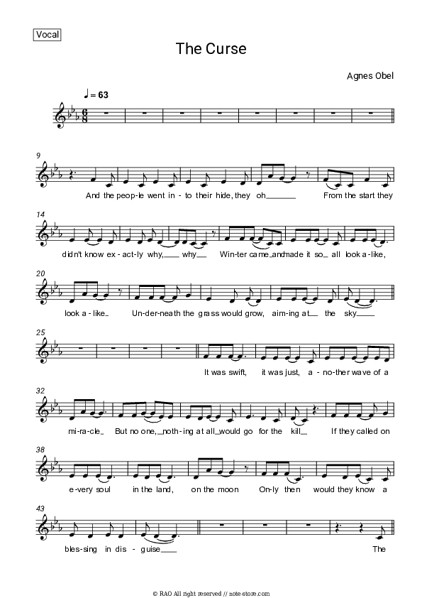 The Curse - Agnes Obel Vocal Sheet Music - Vocal