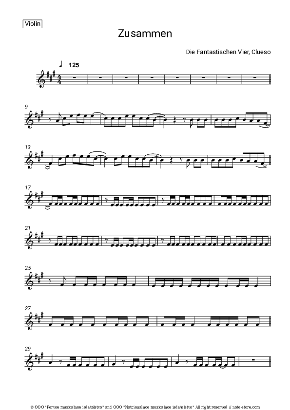 Zusammen - Die Fantastischen Vier, Clueso Violin Sheet Music - Violin