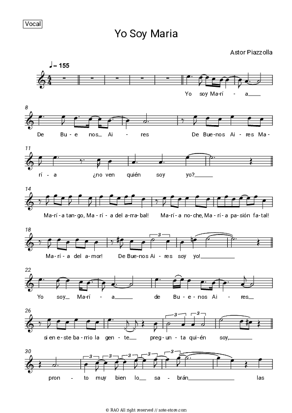 Yo soy Maria - Astor Piazzolla Vocal Sheet Music - Vocal