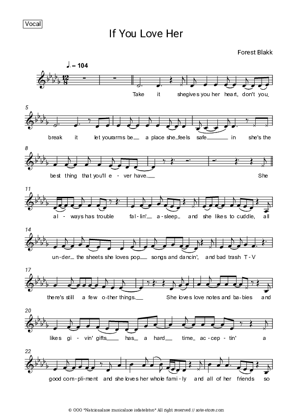 If You Love Her - Forest Blakk Vocal Sheet Music - Vocal