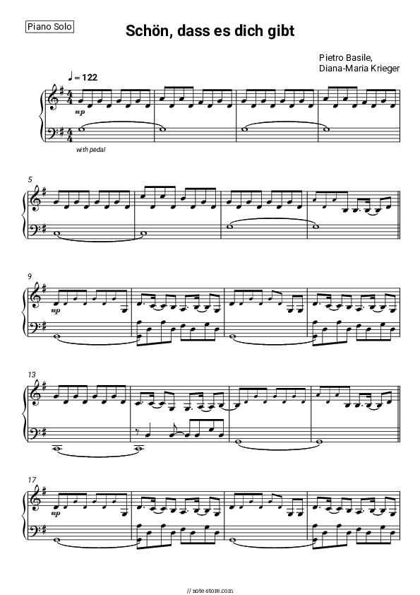 Schön, dass es dich gibt - Pietro Basile, Diana-Maria Krieger Piano Sheet Music - Piano.Solo