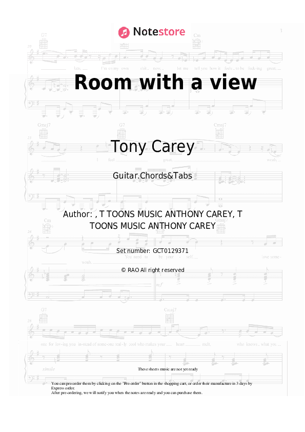 Room with a view - Tony Carey Chords and Tabs - Guitar.Chords&Tabs