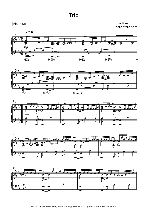 Trip - Ella Mai Piano Sheet Music - Piano.Solo