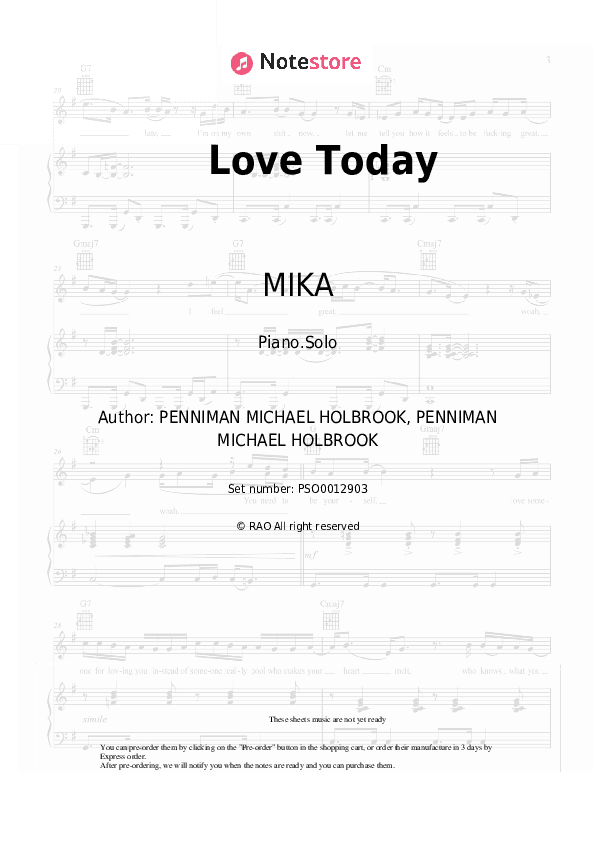 Love Today - MIKA Piano Sheet Music - Piano.Solo