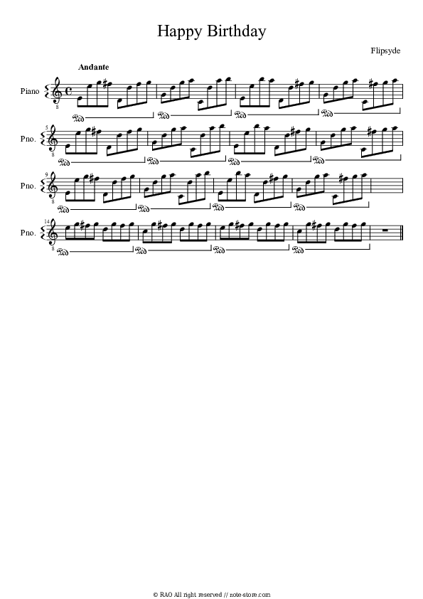 Happy Birthday - Flipsyde Piano Sheet Music Easy - Piano.Easy