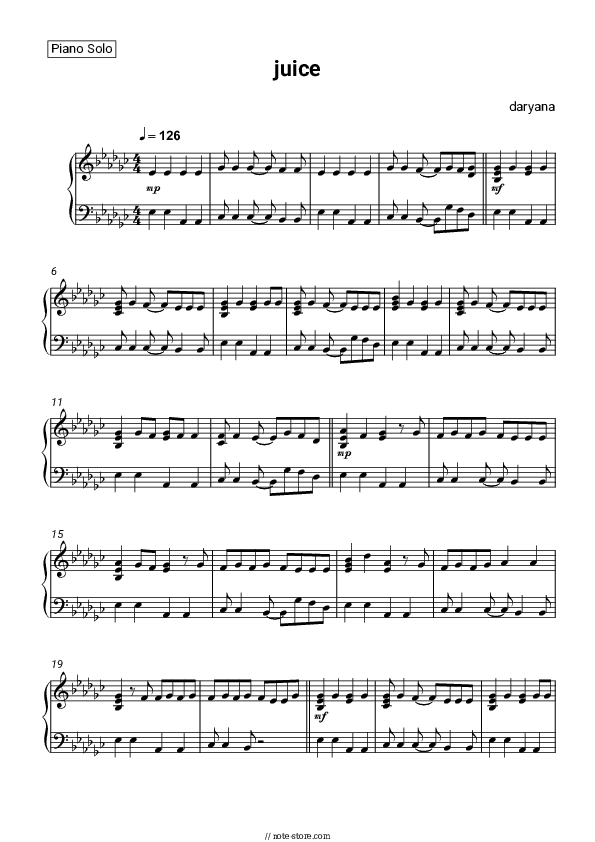 juice - daryana Piano Sheet Music - Piano.Solo