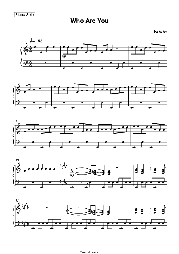 Who Are You - The Who Piano Sheet Music - Piano.Solo