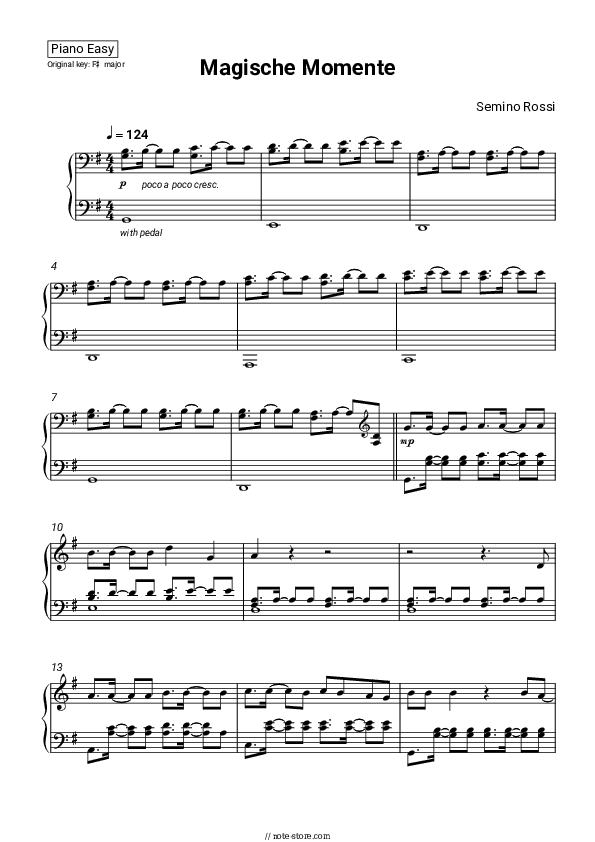 Magische Momente - Semino Rossi Piano Sheet Music Easy - Piano.Easy