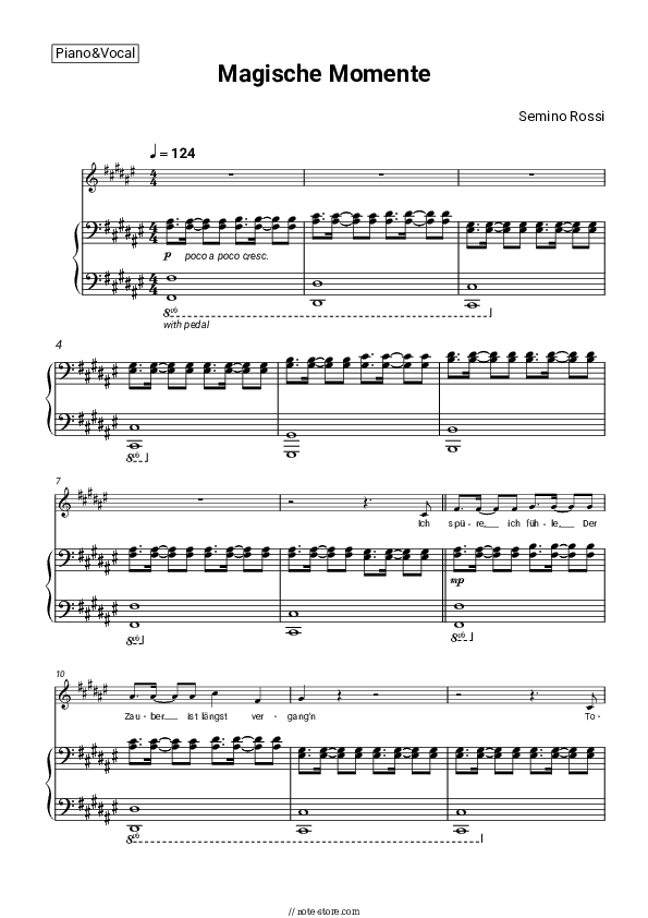 Magische Momente - Semino Rossi Piano Sheet Music with the Voice part - Piano&Vocal