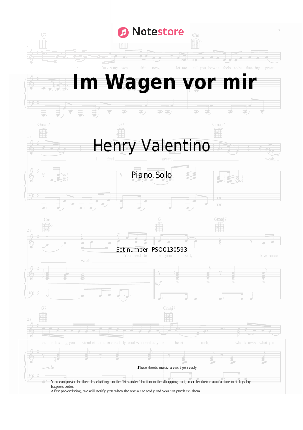 Im Wagen vor mir - Henry Valentino, Daffi Cramer Piano Sheet Music - Piano.Solo