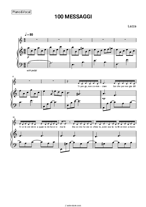 100 MESSAGGI - Lazza Piano Sheet Music with the Voice part - Piano&Vocal