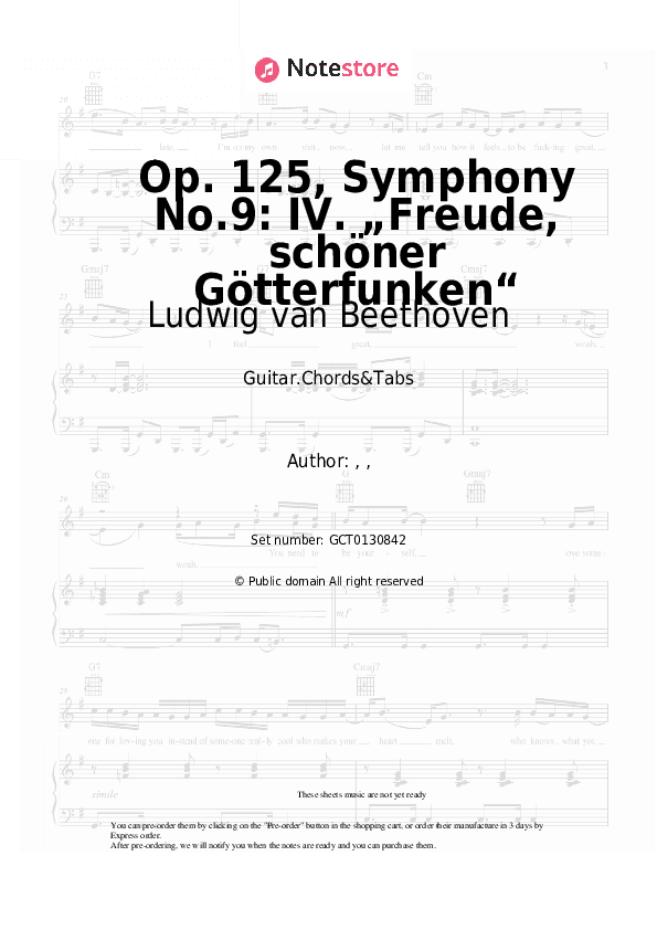 Op. 125, Symphony No.9: IV. „Freude, schöner Götterfunken“ - Ludwig van Beethoven Chords and Tabs - Guitar.Chords&Tabs