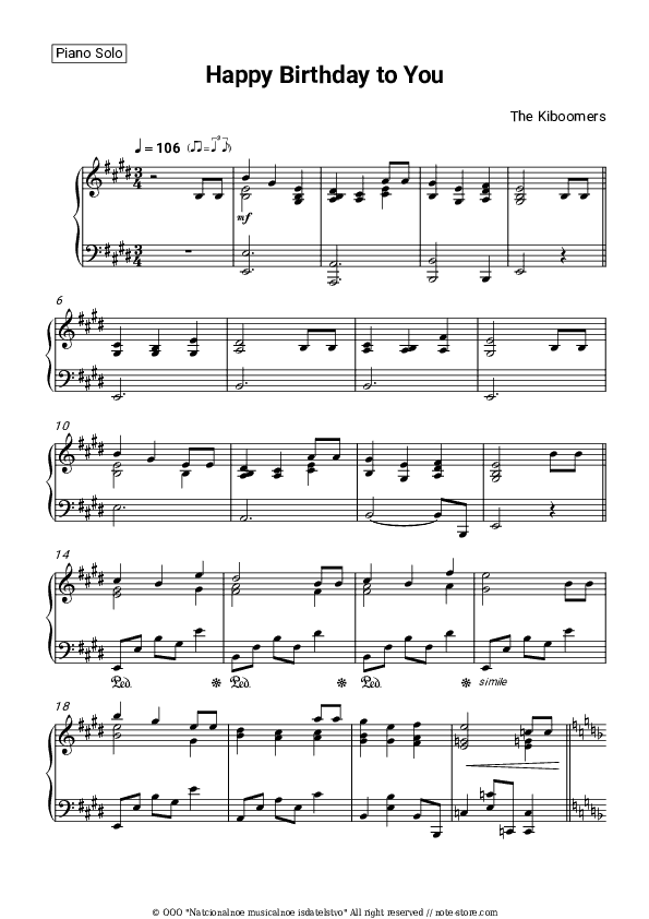 Happy Birthday to You - The Kiboomers Piano Sheet Music - Piano.Solo