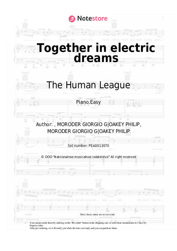 Together in electric dreams - The Human League Piano Sheet Music Easy - Piano.Easy