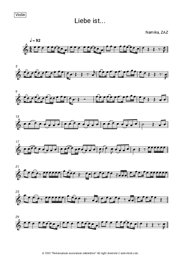 Liebe ist... - Namika, ZAZ Violin Sheet Music - Violin