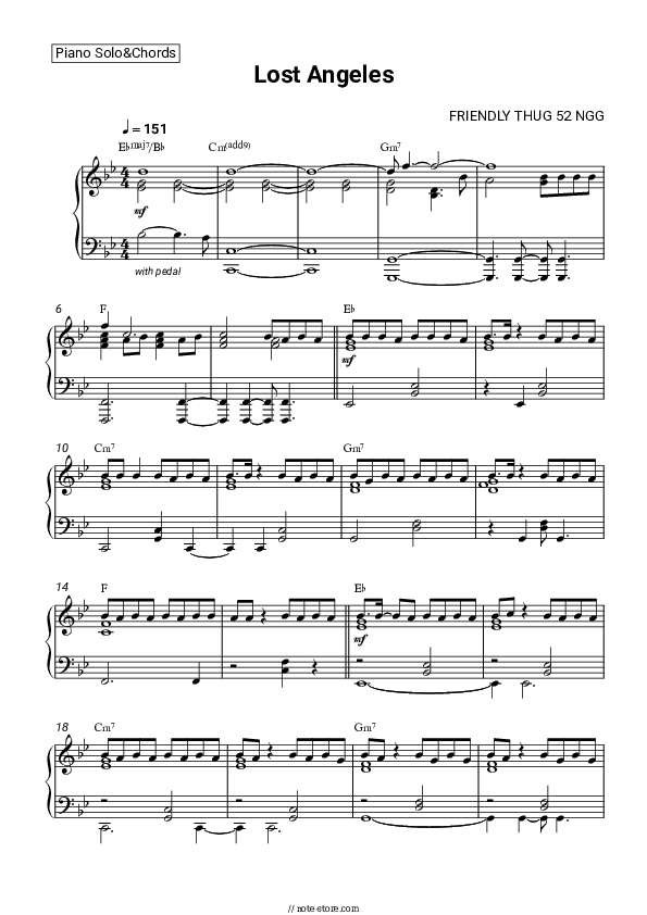 Lost Angeles - FRIENDLY THUG 52 NGG Piano Sheet Music and Chords - Piano.Solo&Chords