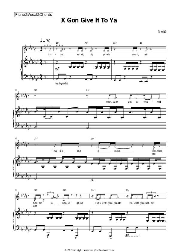 X Gon' Give It to Ya - DMX Piano Sheet Music with the Vocal and Chords - Piano&Vocal&Chords