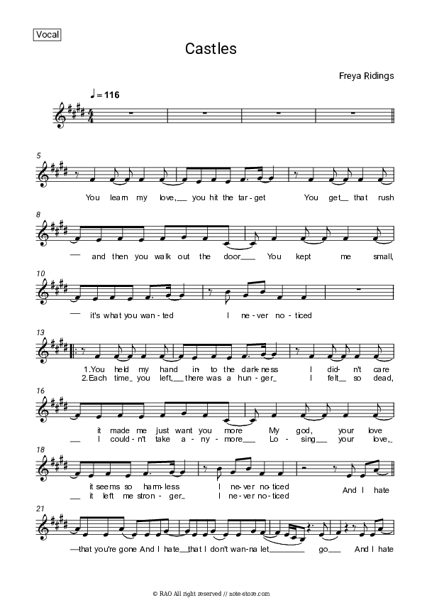 Castles - Freya Ridings Vocal Sheet Music - Vocal