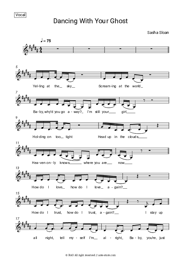 Dancing With Your Ghost - Sasha Sloan Vocal Sheet Music - Vocal