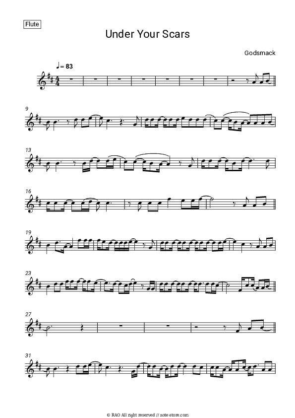 Under Your Scars - Godsmack Flute Sheet Music - Flute