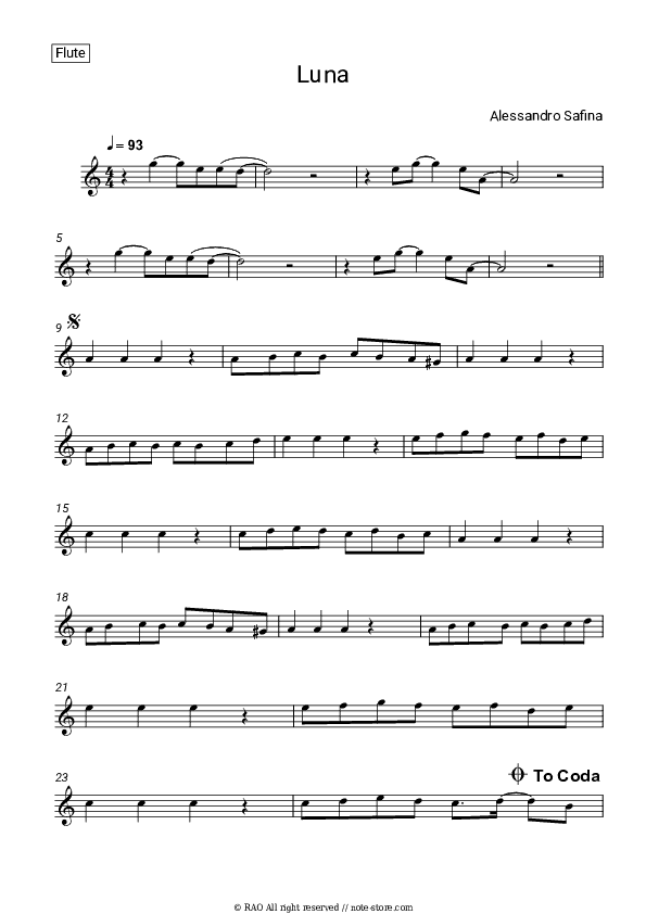 Luna - Alessandro Safina Flute Sheet Music - Flute