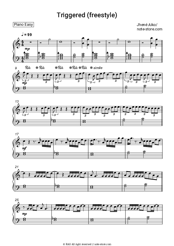 Triggered (freestyle) - Jhené Aiko Piano Sheet Music Easy - Piano.Easy