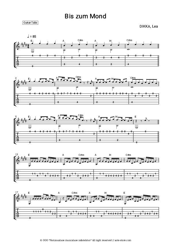 Bis zum Mond - DIKKA, LEA Tabs Easy - Guitar.Tab.Easy