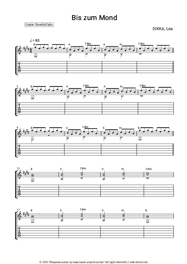 Bis zum Mond - DIKKA, LEA Chords and Tabs - Guitar.Chords&Tabs