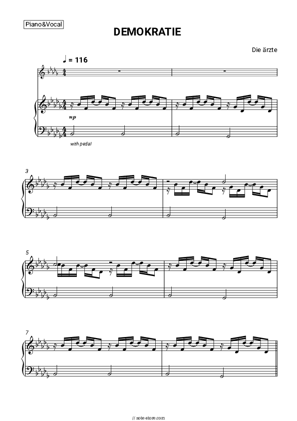 DEMOKRATIE (OUR BASS PLAYER HATES THIS SONG) - Die Ärzte Piano Sheet Music with the Voice part - Piano&Vocal