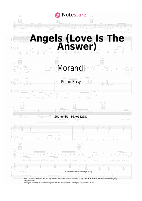 Angels (Love Is The Answer) - Morandi Piano Sheet Music Easy - Piano.Easy