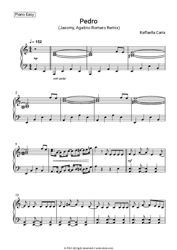 Pedro (Jaxomy, Agatino Romero Remix) - Raffaella Carra Piano Sheet Music Easy - Piano.Easy