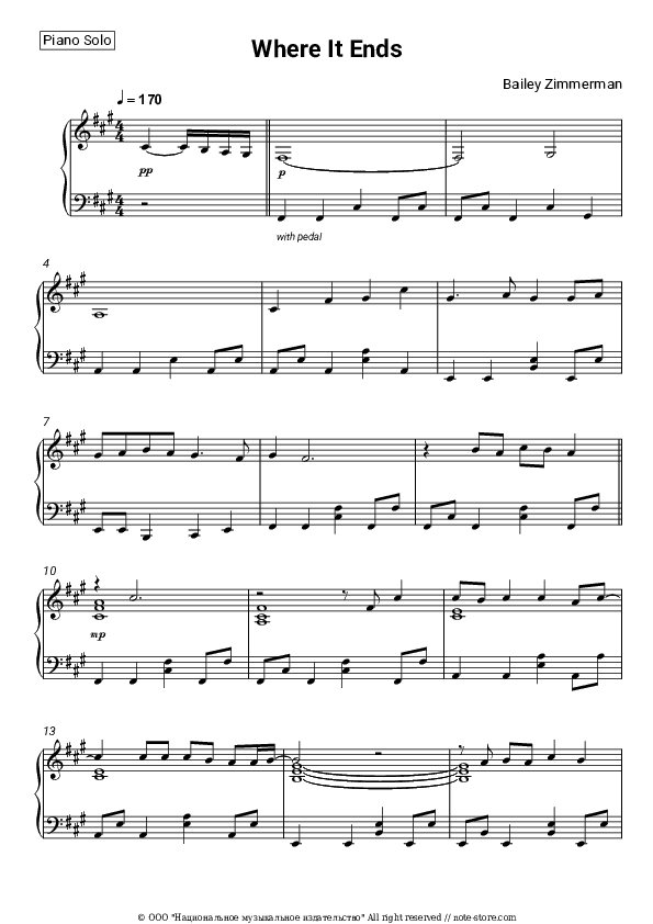 Where It Ends - Bailey Zimmerman Piano Sheet Music - Piano.Solo