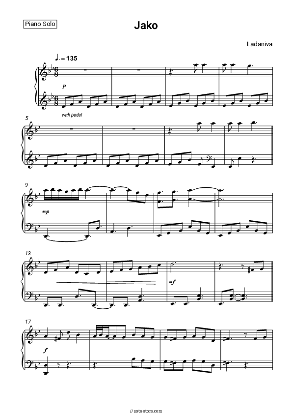 Jako - Ladaniva Piano Sheet Music - Piano.Solo