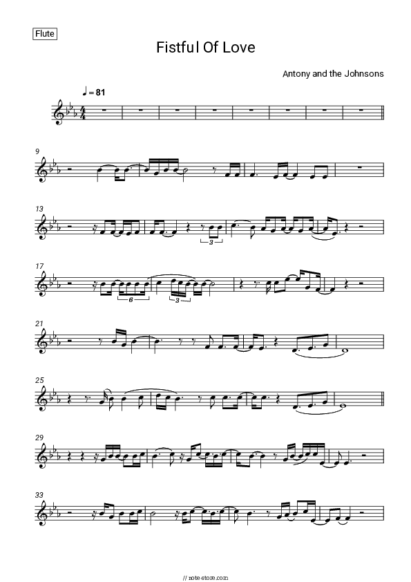 Fistful of Love - Antony and the Johnsons Flute Sheet Music - Flute