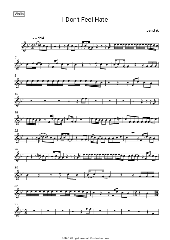 I Don't Feel Hate - Jendrik Violin Sheet Music - Violin