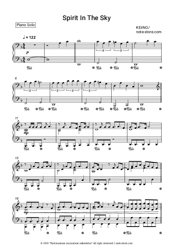 Spirit in the Sky - KEiiNO Piano Sheet Music - Piano.Solo