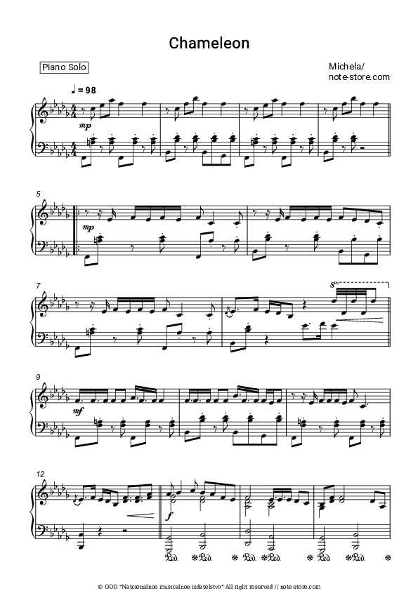 Chameleon - Michela Pace Piano Sheet Music - Piano.Solo