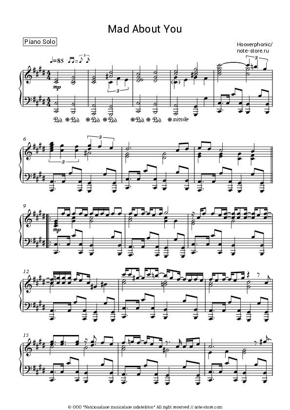 Mad About You - Hooverphonic Piano Sheet Music - Piano.Solo