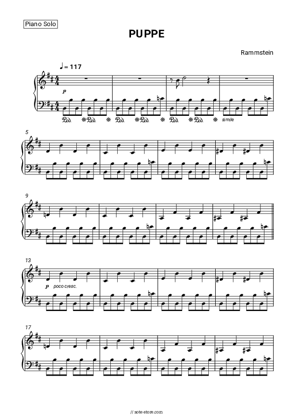 PUPPE - Rammstein Piano Sheet Music - Piano.Solo