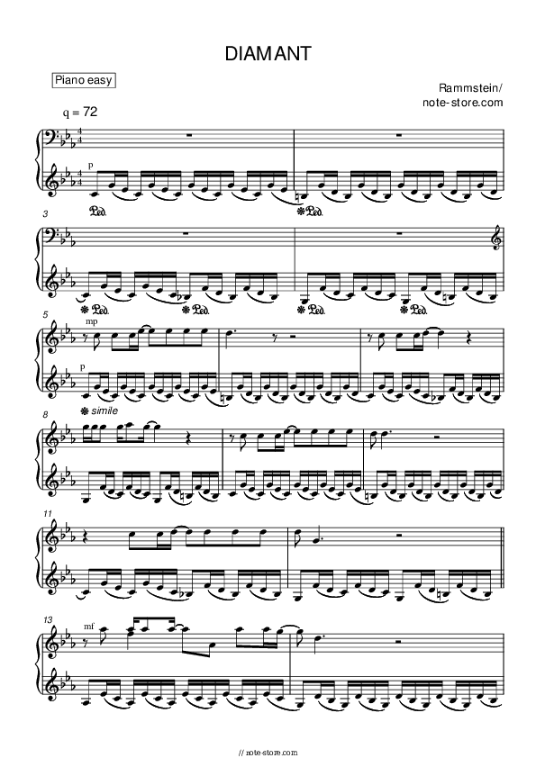DIAMANT - Rammstein Piano Sheet Music Easy - Piano.Easy